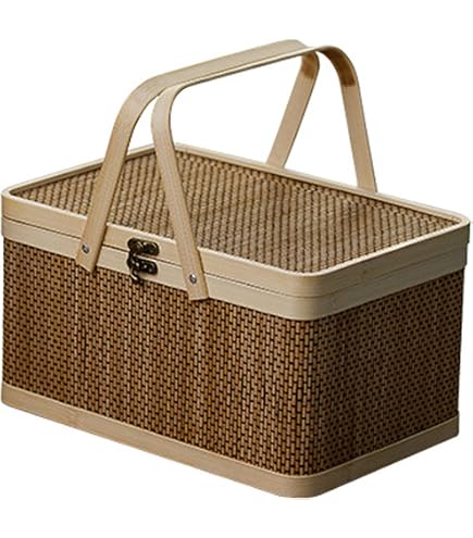 Amazon.co.jp: バスケット蓋付き収納バスケット 収納かご 竹編まれた