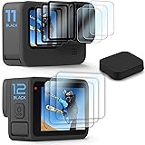 【9枚】FitStill 強化ガラスフィルムセット に適用Gopro Hero 12/ Hero 11/Hero 10 / Hero 9 Black アンチスクラッチ | メイン画面用3枚 + サブ画面用3枚+LED保護フィルム3枚+シリコンレンズ保