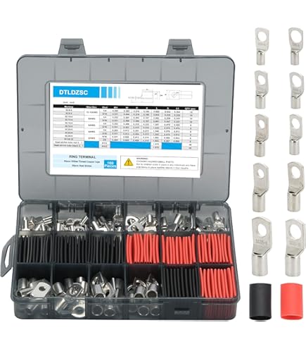 130Pcs Battery Ring Terminals Crimp Connector AWG8 4 6 2 1/0 Gauge Tinned Non Insulated Copper Lugs Cable Wire Ends Assortment, 130pcs 3:1 Heat Shrink Tube Kit In Two-Side Box - View #2