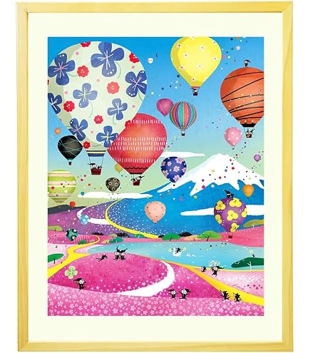 Amazon.co.jp: KAWAII ART 【New】絵画 インテリア 柴桜 富士山 気球