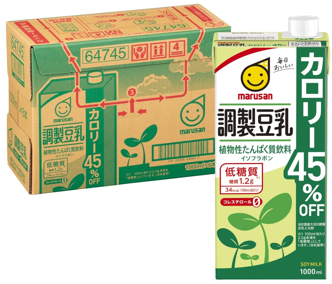 【値下げ】【1,182円（定期便1,123円）】 マルサン 調製豆乳 カロリー45%オフ 1L×6本