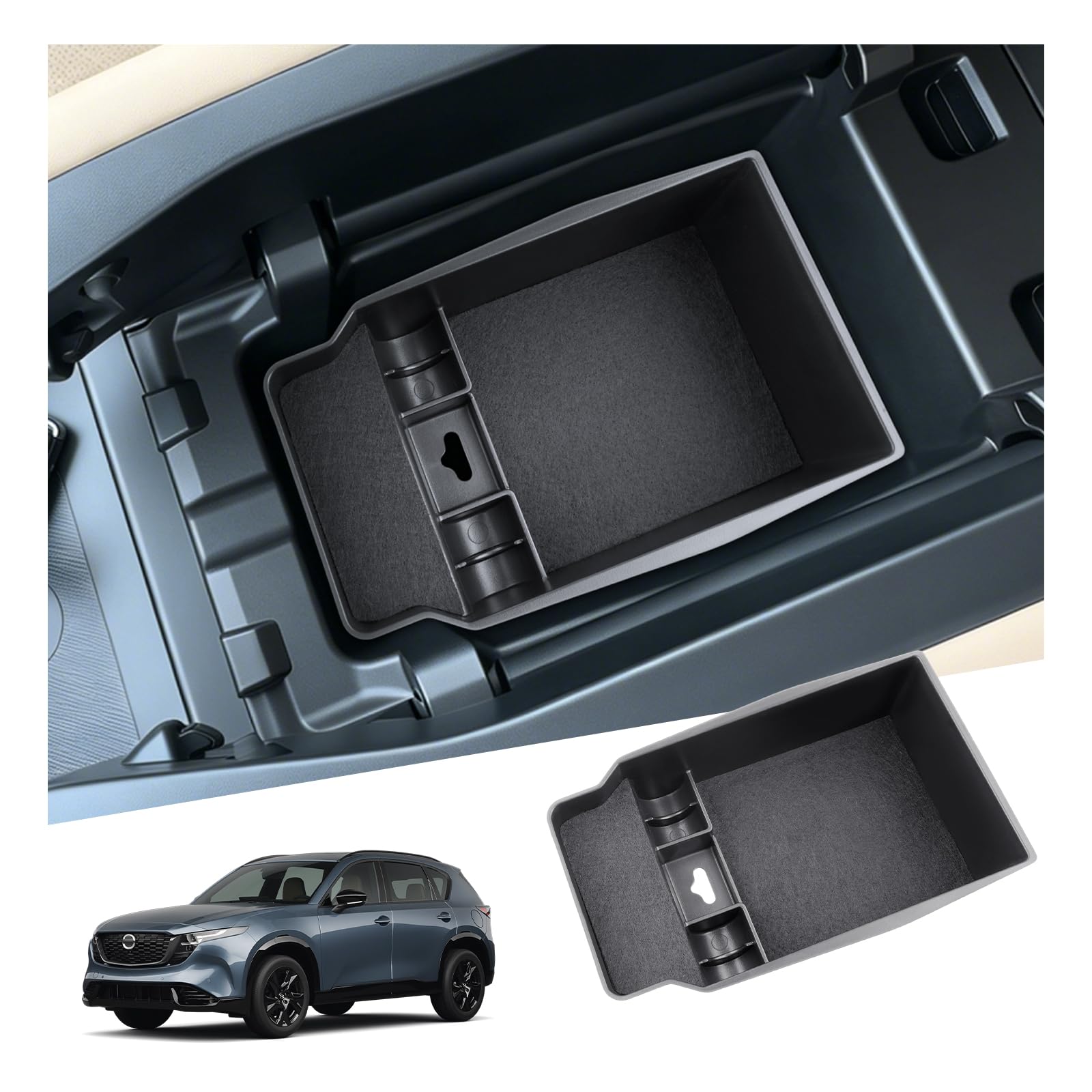 【RUIYA】2026 新型 マツダ CX-5 KM 専用 内蔵 コンソールトレイ CX5 KM 内蔵 コンソールボックス 小物収納 滑り止めマット 騒音防止 貼り付け簡単 充電ケーブル穴付き 小銭収納 CX5 アクセサリー カスタムパーツ ラバーマ