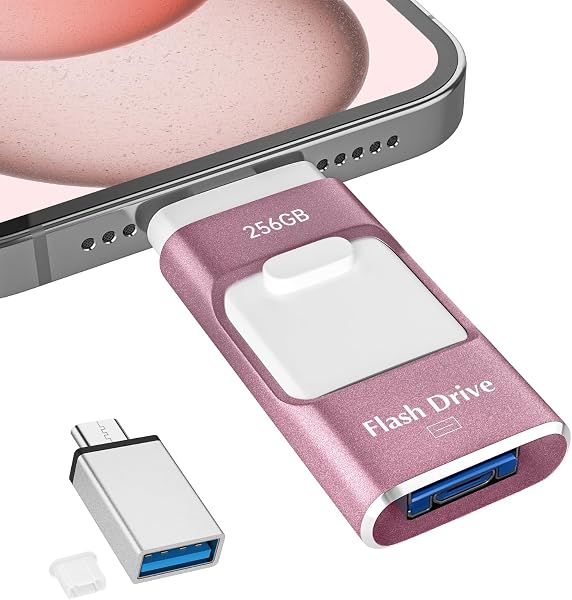 256GB USBメモリ【アプリ不要・アルバムから写真保存】4in1 Phone USBメモリー スマホ データ保存 外付けメモリ iOS/Type-C/USB/Micro USB搭載 大容量 フラッシュメモリ 高速 データバックアップ 外付けストレージ スライド式 携帯容量不足解消 ピンク - 1
