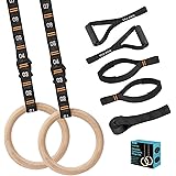 Vulken Wooden Gymnastic Rings with Adjustable Numbered Straps. 1.1'' Olympic Rings for Core Workout, Crossfit, and Bodyweight