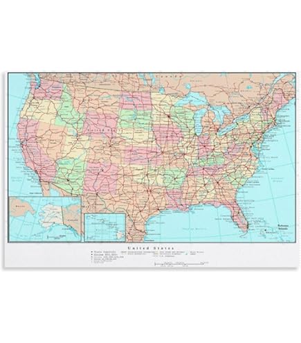 Amazon.co.jp: アメリカ アメリカ合衆国 地図 州名付き 装飾 旅行 世界