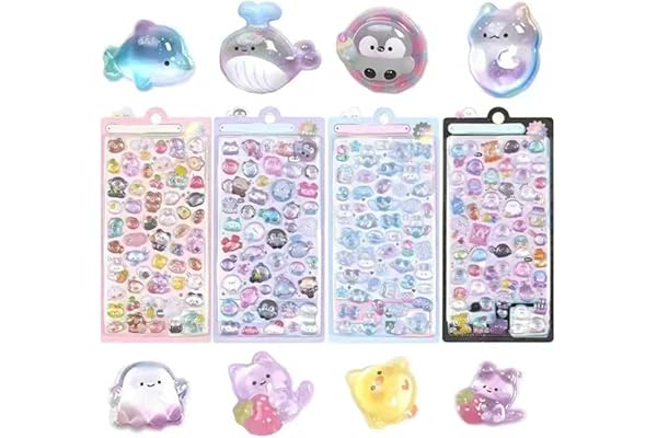 ぷくぷくシール 4枚セット ぷっくり立体 かわいい ごほうびシール 中空設計 大容量 子供向け スマホケースデコ 手帳DIY ギフト 贈り物 ラメ 光沢 剥がしやすい