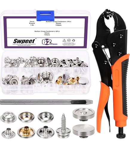 ASTIMESA 200 Sets Snap Fastener Kit - 9.5mm Metal Snaps With Pliers Tool, For Clothing, Crafts, Leather