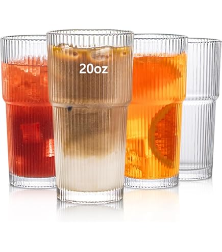 Vintage Ribbed Glassware Set Of 4, 16oz Fluted Drinking Glasses - View #10