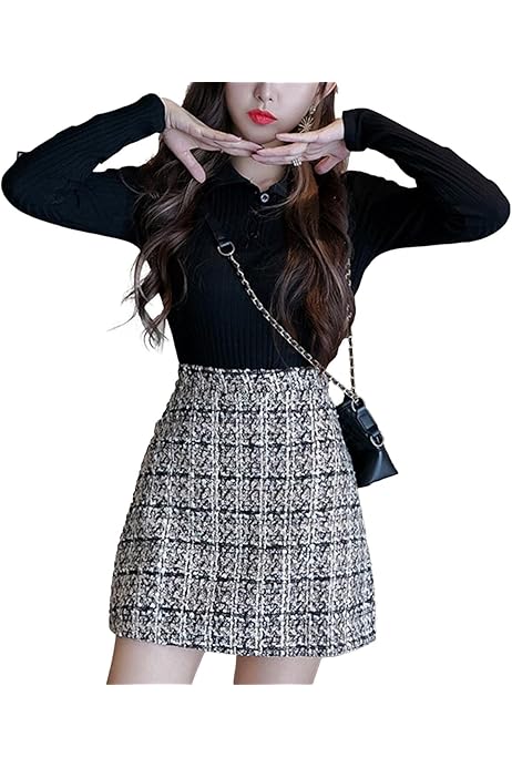 Amazon.co.jp: [サラローズ] ニット ミニ スカート フレア 千鳥格子  