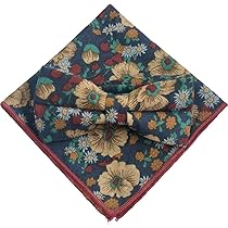 Amazon | レトロ花柄 ワインレッド【蝶ネクタイ＆ポケットチーフ】2点