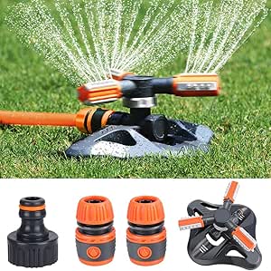 Amazon Co Jp ガーデンスプリンクラー 改良型芝生灌漑システム 自動360度灌漑スプリンクラーシステム 灌漑システム用のクイックホース接続付き3アームスプレー スポーツ アウトドア