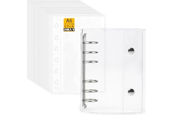 SONGSONG シール帳 透明 女の子 6穴クリアバインダ はがせる シール手帳 クリアバインダー 小物整理 推し活グッズ （透明,A6バインダー × 厚手PPフィルム(20枚入り),19.5*13CM）