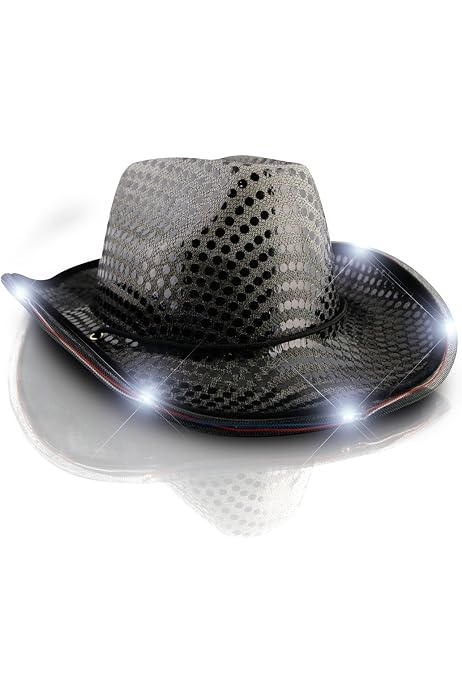 Blue Sequin Light Up LED Cowboy Hat 