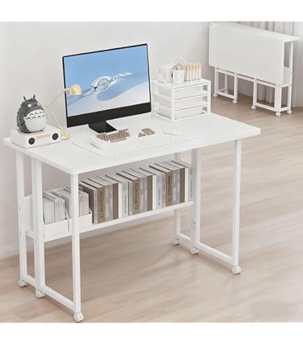 Amazon.co.jp: テレワークデスク、折りたたみデスク、本棚付き 幅80