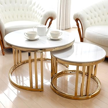 エレガント ネストテーブルセット - 焼結石×ゴールド脚　2脚 焼結石ゴールド脚 ネストテーブルセット エレガント 2脚 ネスト