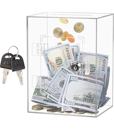 Amazon.co.jp: アクリル貯金箱 鍵付き 900万円まで収納可能 募金箱