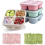 Jotia 104Pcs Snack Containers with Fruit Forks, 4 Compartment Bento Snack Box with Transparent Lids, Divided Food Storage Con
