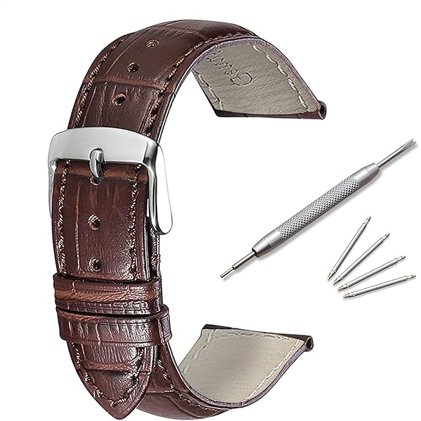 Amazon | 【本革製 クロコダイル型押し ダークブラウン 16mm】時計