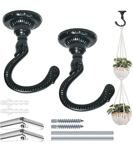 OOK 534522 Haken Mit Hardware – 2 Stück, Schwarz, Für Pflanzen, Lampen & Deko, Einfache Montage