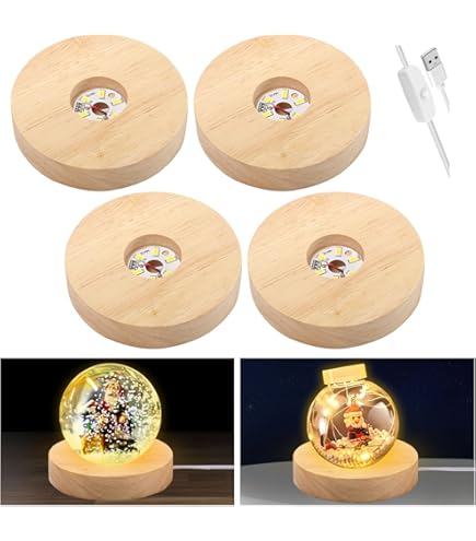 Amazon.co.jp: 4個入り LEDライトディスプレイベース 木製 クリスタル