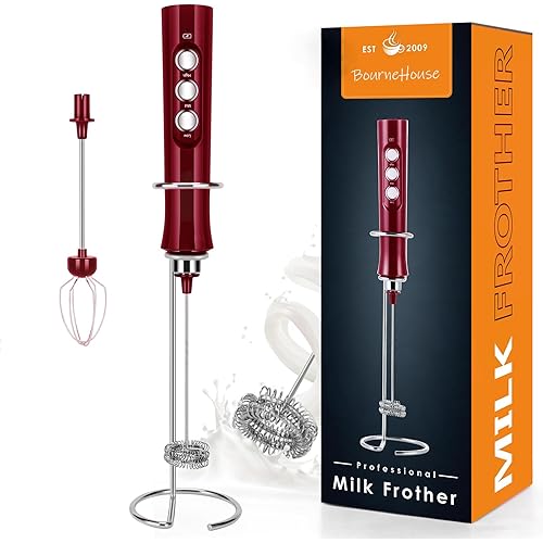 BourneHouse BH03 Rechargeable Milk Frother, 3-Speed, 2 Whisks for Cappuccino, Latte, Bulletproof Coffee, Keto Diet, Protein P