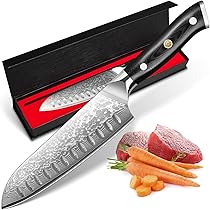 三徳包丁 ダマスカス包丁 刃渡り175mm, キッチン用 ブルー樹脂木製ハンドル 71jNQqcRiQL._AC_UL210_SR210,