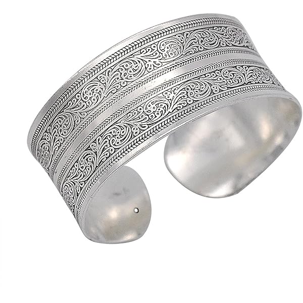 Amazon.co.jp: シルバーのワイド溝付きカフバングルレディースガールズ