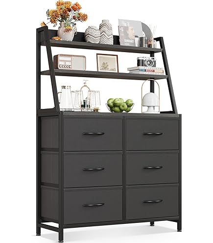 Amazon｜SINNONAKA 3段木製ディスプレイラック付きハイチェスト タンス