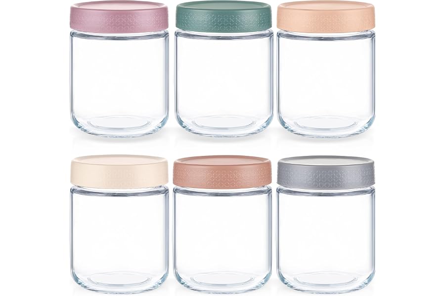 Feshory 6 Pack (550 ML/19 Oz) Overnight Oats Container Jar with Lid - Glass Food Storage Containers - Meal Prep Container for
