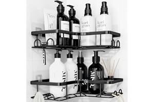 Kitsure Kitsure Corner Shower Caddy 2 Pack, Adhesive, 4 Movable Hooks, Black | Bathroom Storage, Durable, Large Capacity, Rustproof, 11.0 x 21.5 x 4.5 cm