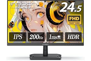 INNOCN ゲーミングモニター 24 .5インチ モニター 200Hz 180Hz フルHD IPSパネル 1MS応答速度 VRR対応 HDMI2.0/DP1.4 AdaptiveSync対応 傾き調整 非光沢 ディスプレイ VESA 100*100mm (HDMIケーブル付き) 25G2G (スピーカない)