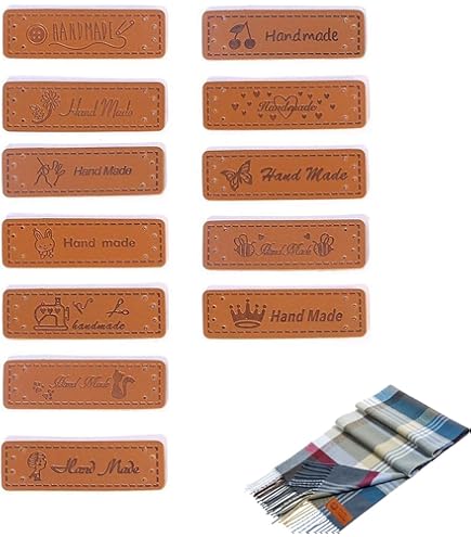 Amazon | 革タグ 60枚入り 12種パターン レザータグ 革ラベル 刺繍タグ