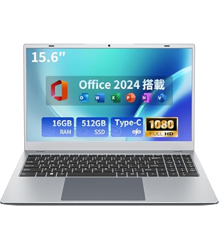 Amazon.co.jp: ノートパソコン Office 2024搭載 15.6 インチ ノートpc