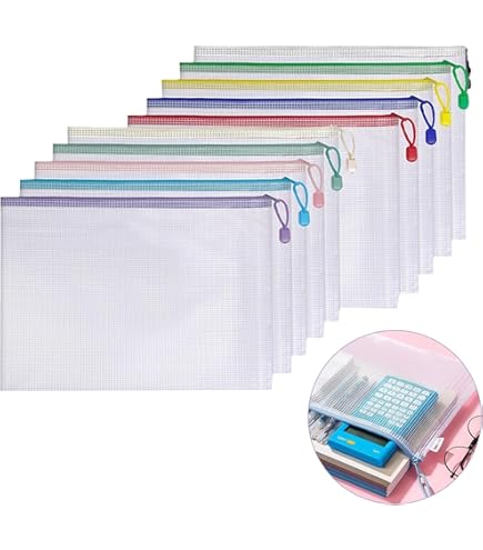 30 Pochettes Zippées Transparentes 23x12 Cm - 5 Couleurs (rouge, Bleu, Jaune, Vert, Blanc) - Pour Rangement Bureau, école, Voyage