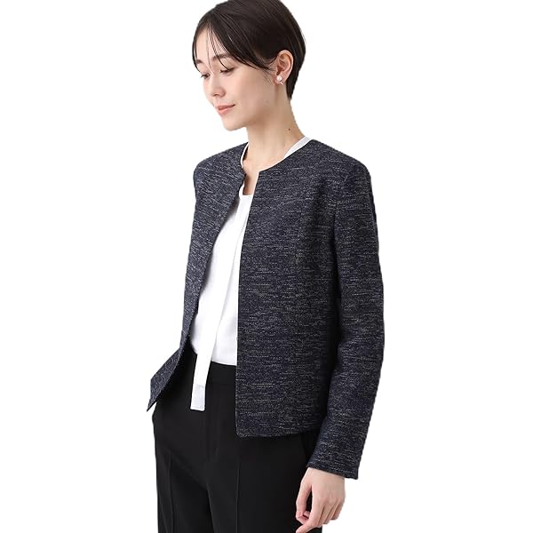 インディヴィ　ジャケット　ノーカラージャケット INDIVI スーツ 「定番スーツ」ノーカラーツィードジャケット