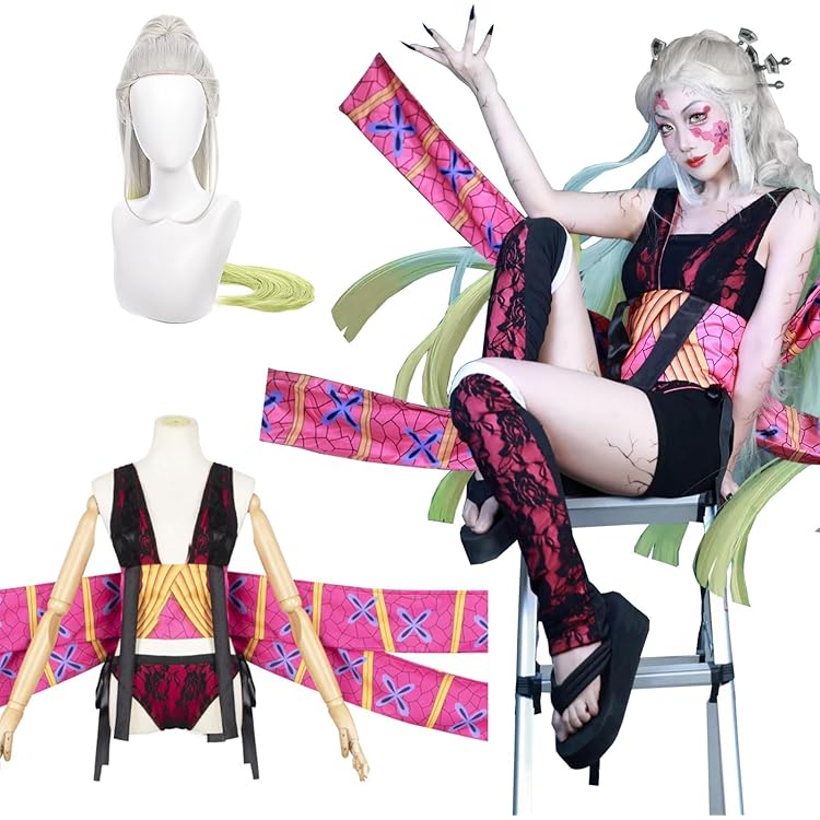 鬼滅の刃　堕姫　コスプレ　ウィッグ　衣装セット　タトゥーシール付き　Sサイズ 鬼滅の刃 堕姫 コスプレ ウィッグ 衣装セット タトゥーシール付き S