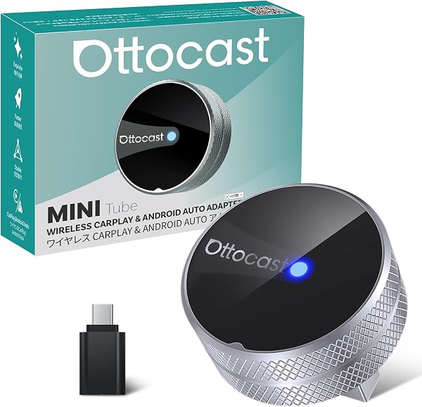 【公式】Ottocast Mini Tube オットキャスト ワイヤレスCarPlay/Android auto アダプター 2回目自動接続可 iPhone・Android Auto両対応 2台スマホ接続可 siri/Googleマップ/Spotify/LINE音声など実現 純正操作 コンパクトサイズ 技適認証取得済み 純正有線CarPlay/Android auto搭載車適合 - 1