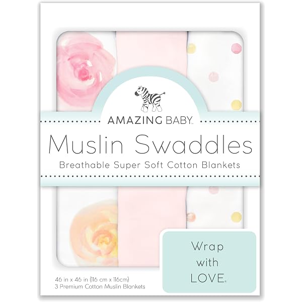 SwaddleDesigns 4-Pack Cotton Muslin Swaddle Blankets - 46x46 Inch Receiving Blankets For Baby