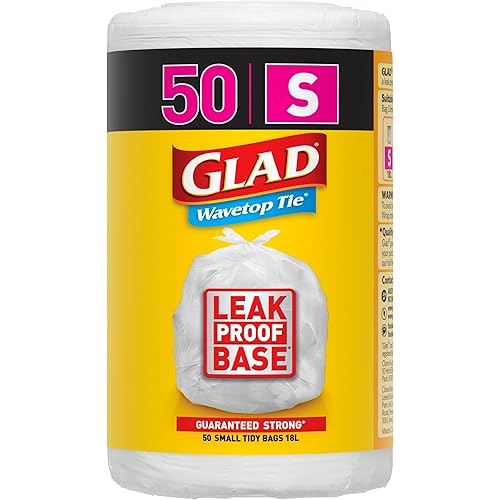 Glad Wavetop Tie Kitchen Tidy Bags, 50 Small Garbage Bags, Small Size Fits 18L Bin, 50 Count