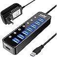 USB ハブ atolla USB 3.0 Hub 7ポート増設 + 1充電ポート, USB拡張 セルフパワー/バスパワー 【独立スイッチ付・5V/4A ACアダプタ付き・100cm USBケーブル】