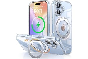 Gunwon iPhone 17 用 ケース Magsafe対応 ワイヤレス充電 360°回転スタンド 縦横両対応 米軍規格耐衝撃「クリア」 | 持ち歩きに便利なリング機能 N52マグネット搭載・車載ホルダー対応 自由な角度調整サポートスタンド付き