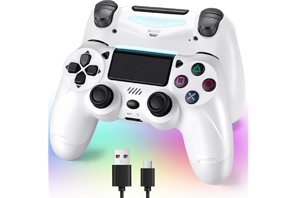 ps4コントローラー【2026年革新版・アップデート】ps4 コントローラー pc Turbo連射機能 6軸ジャイロセンサー 二重振動 高精密ボタン | Bluetoooth5.4 無線/有線安定接続 1000mAh 急速充電 16時間連続使用 人体工学設計 持ちやすい タッチパッド イヤホンジャック付き ワイヤレスコントローラー P3/P4/P4 Pro/Slim/PC対応 正規品 WHITE