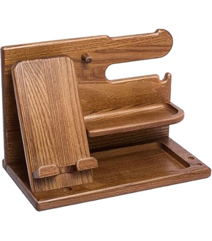 木の置きもです。 Amazon | デスクオーガナイザー 木製スマホスタンド スマホスタンド