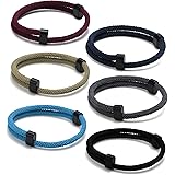 Nautical Braided Rope Bracelets Set - 6 Pcs Adjustable Braided Cord Bracelet, Handmade Navy Marine String Bracelet with Metal