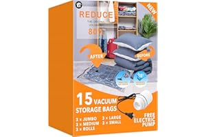 GONGSHI Vacuum Seal Bags for Clothing Travel & Home Storage, Travel Vacuum Bags with Electric Pump,Space Saver for Blankets, Comforters, Pillows, Clothes,15 Combo