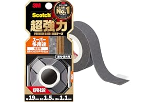 3M Double Sided Tape, Super Strong, Super Versatile, For Rough Surfaces, Width 0.7 inches (19 mm), Length 5.9 ft (1.5 m), Scotch KPR-19R, Small Roll, Premier Gold