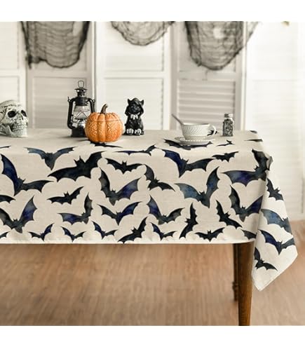 Ethyie Halloween Tablecloth, Spider Web And Pumpkin Table Cloth, Bat