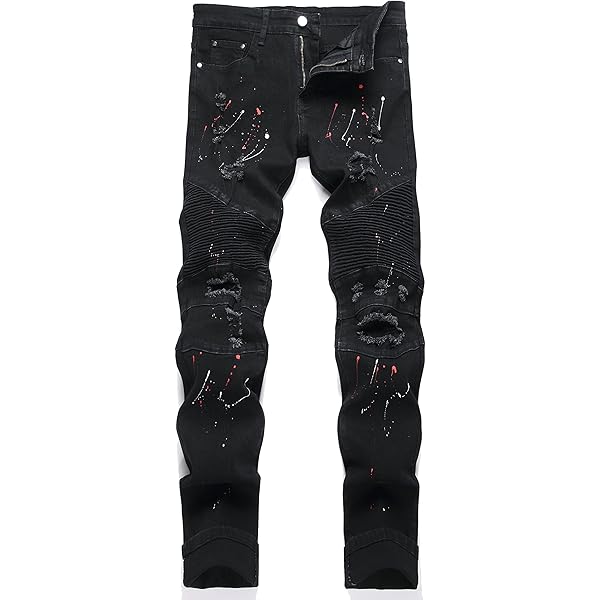 Amazon | メンズ スリムフィット ブラック ストレッチ ダメージ