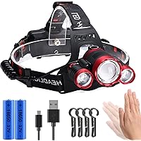 【2023最適化版 人感センサー 超高輝度 3光源 LED】ヘッドライト USB充電式 明るい 超高輝度 700000ルーメン 白＆赤 ledライト アウトドア用ヘッドライト ズーム4種点灯モード 明るさ 強力 軍用 最強 軽量 防水 照射角度調整 