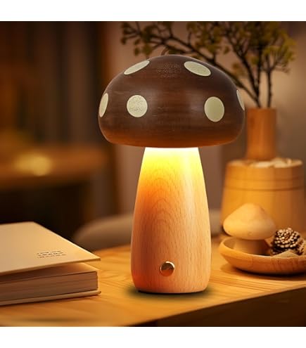 Amazon.co.jp : 木製キノコランプ、キノコの装飾、ベッドサイドランプ